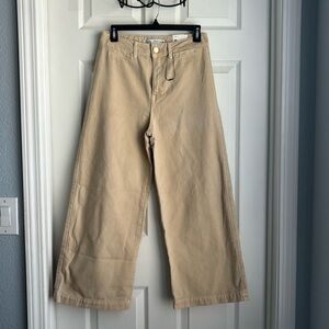 Women’s ZARA high waisted wide leg cream denim pants NWT